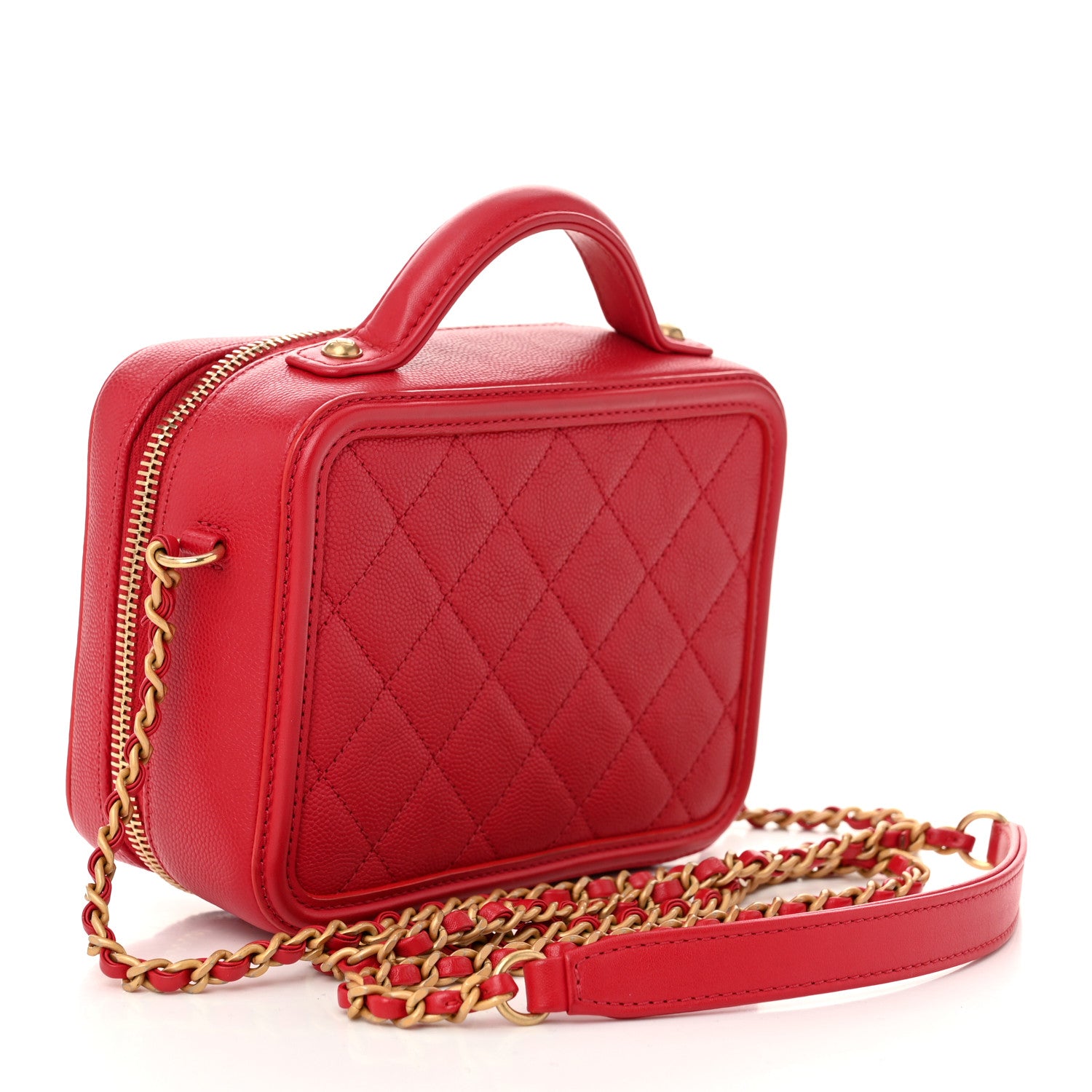 Chanel Caviar Quilted Small CC Filigree Vanity Case Red 3 of 10