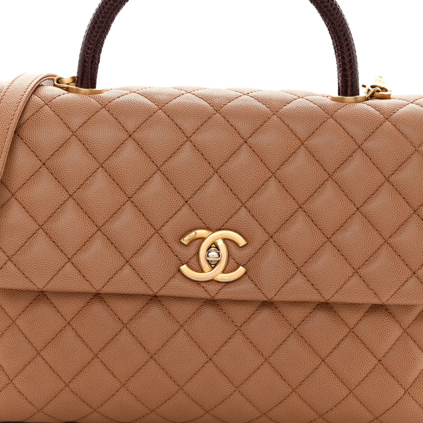 Caviar Lizard Quilted Medium Coco Handle Flap Light Beige