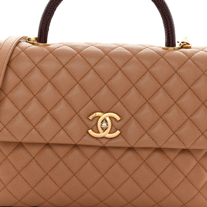 Chanel Caviar Lizard Quilted Medium Coco Handle Flap Light Beige 7 of 10