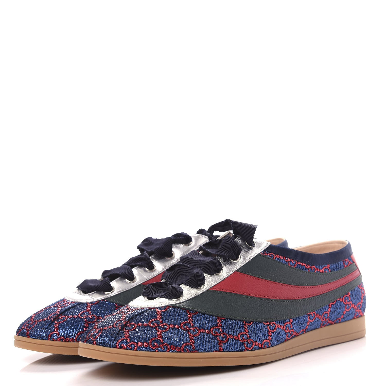 Gucci Lurex Calfskin Web GG Monogram Mens Falacer Sneakers 8 Iridescent Blue Iridescent Red Silver 3 of 12