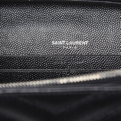 Saint Laurent Grain De Poudre Matelasse Chevron Monogram Chain Wallet Black 6 of 11