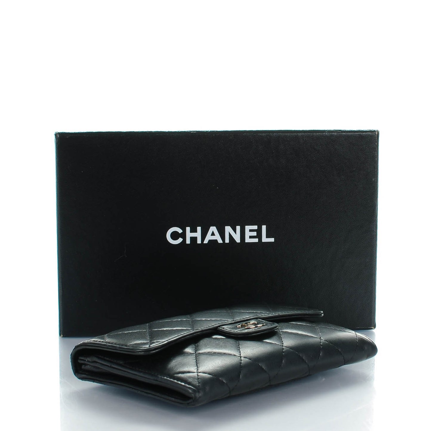Lambskin Quilted Small Flap Wallet Black