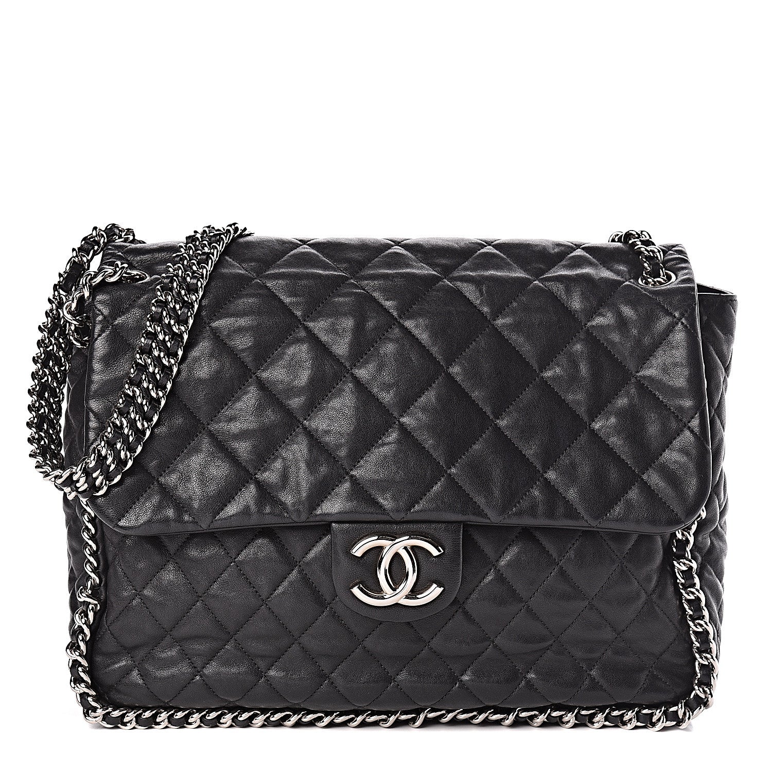 Chanel Washed Lambskin Quilted Maxi Chain Around Flap Black 1 of 15