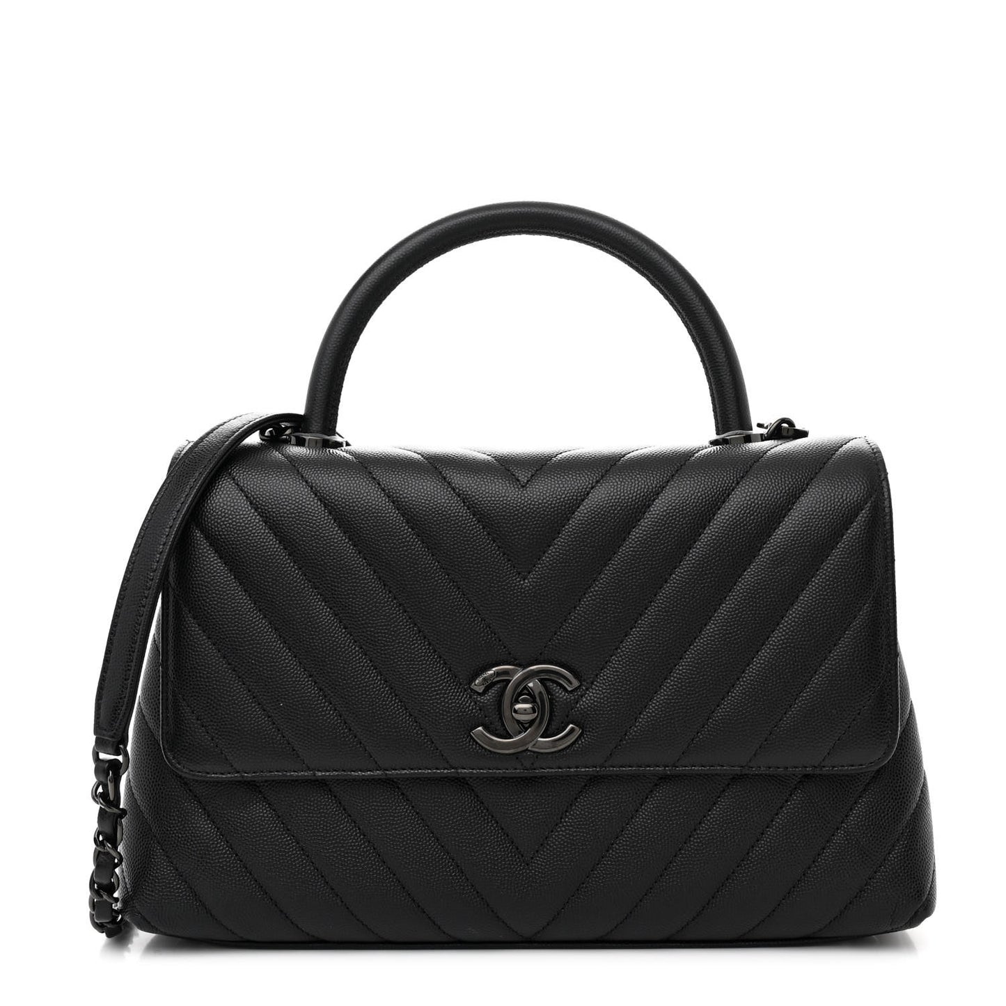 Caviar Chevron Quilted Small Coco Handle Flap So Black