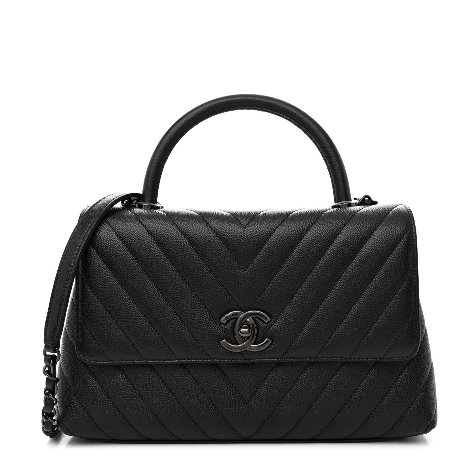 Chanel Caviar Chevron Quilted Small Coco Handle Flap So Black 1 of 12