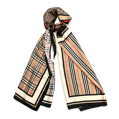 Burberry Silk Vintage Check Icon Stripe TB Monogram Print Scarf Archive Beige 1 of 4