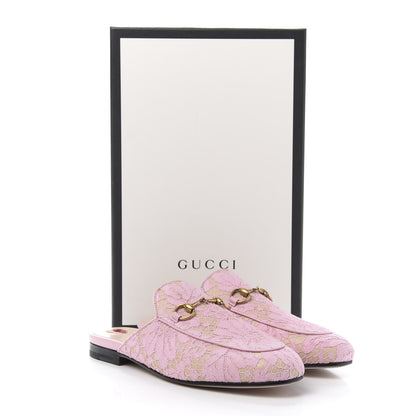 Gucci Lace Malaga Kid Womens Princetown Slippers 37.5 Sugar Pink Skin Rose 9 of 9