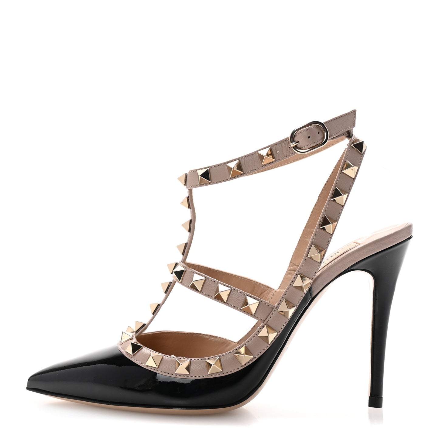 Patent Nappa Rockstud Ankle Strap 100mm Pumps 35.5 Black Poudre