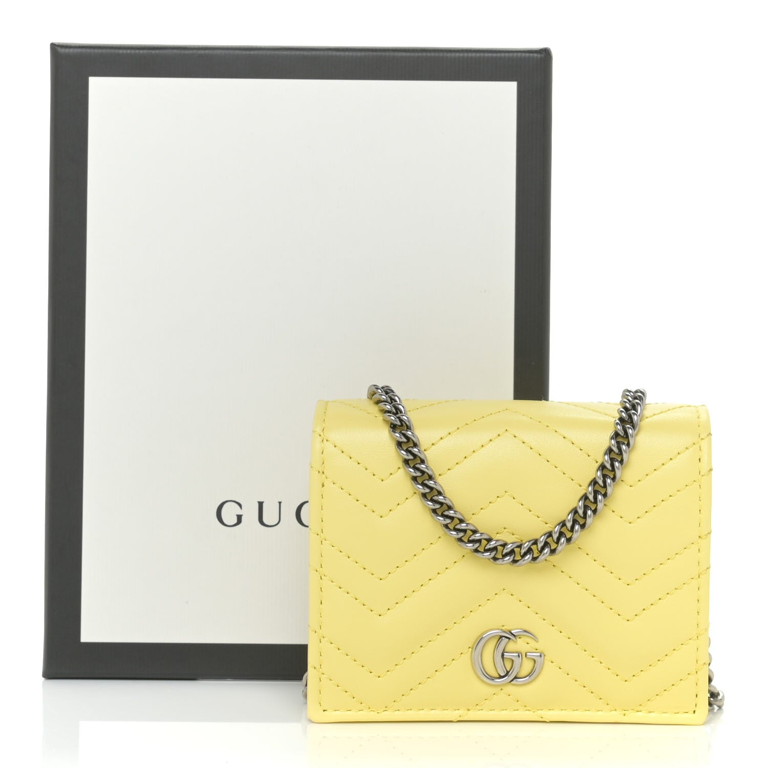 Gucci Calfskin Matelasse GG Marmont Mini Wallet On Chain Banana 10 of 10