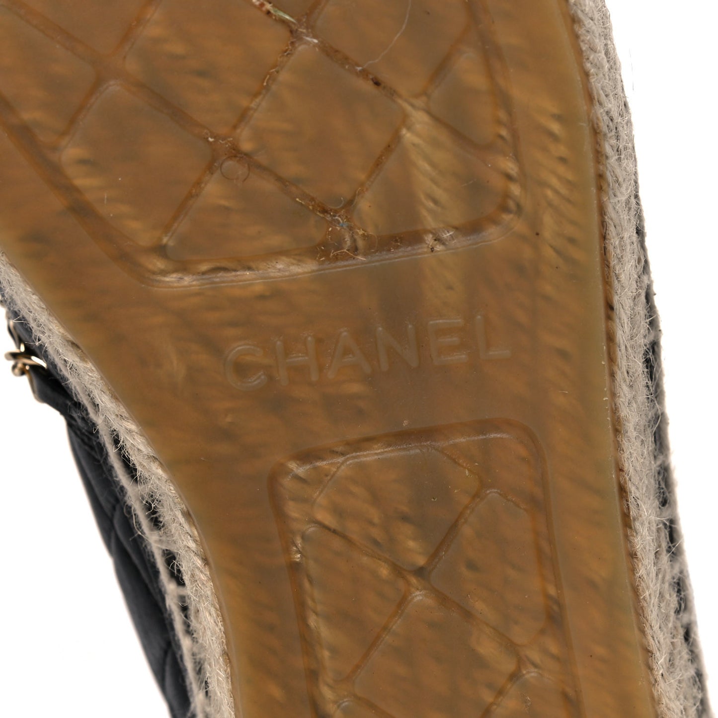Lambskin Grosgrain Quilted CC Chain Espadrilles 38 Black
