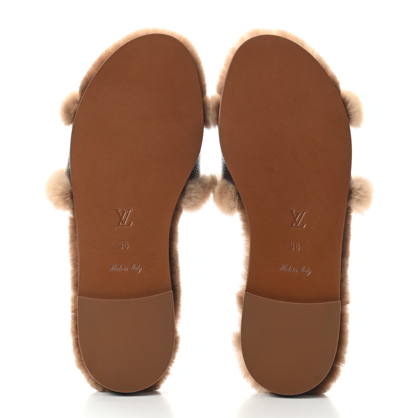 Mink Fur Monogram Lock It Flat Mule 36 Cognac