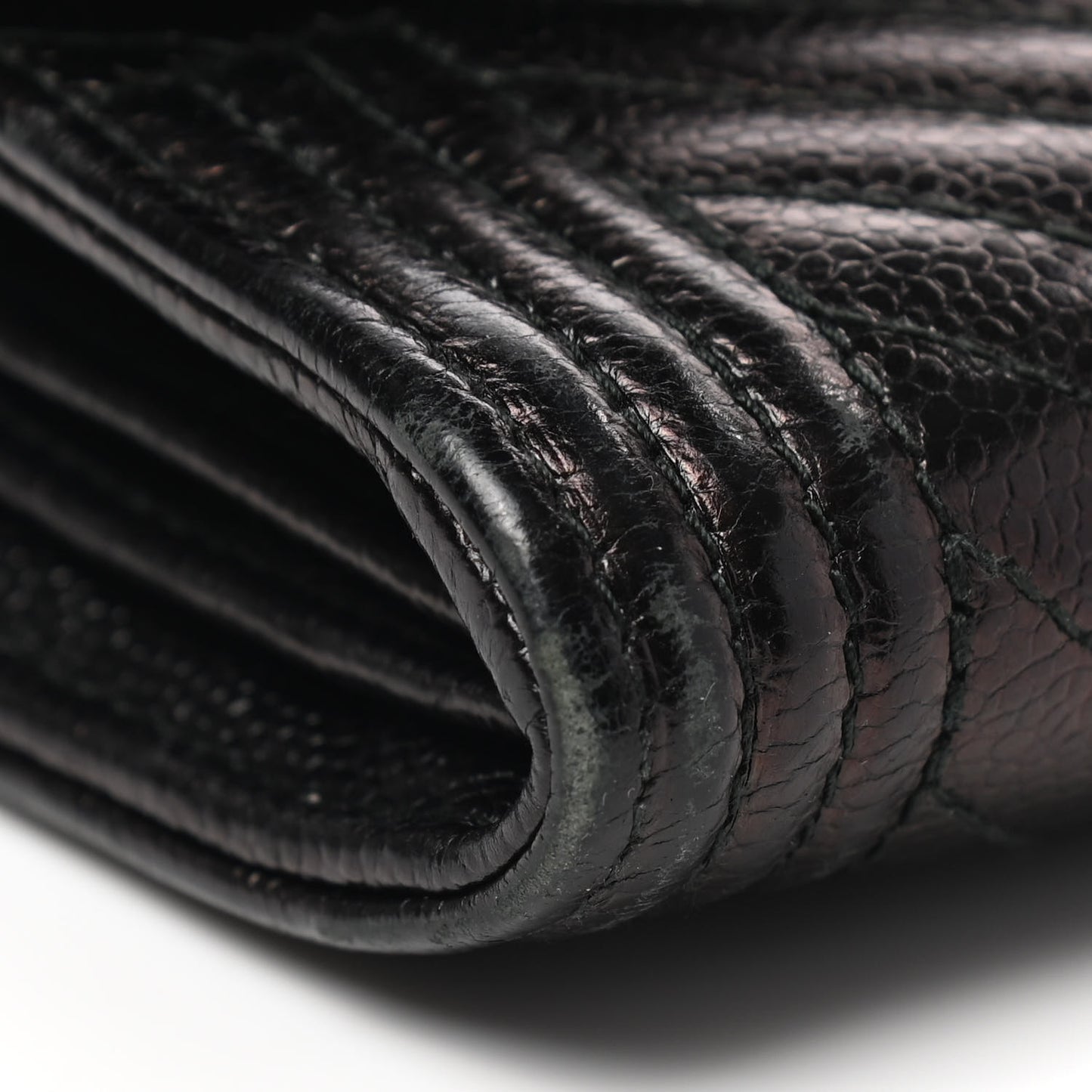 Caviar Chevron Quilted Large Boy Gusset Flap Wallet Black