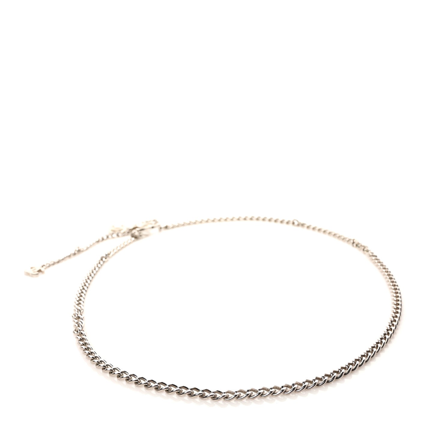 Metal Enamel CC Adjustable Chain Logo Belt Silver White