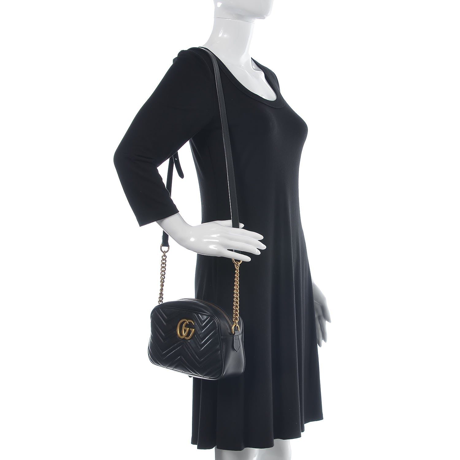 Gucci Calfskin Matelasse Small GG Marmont Chain Shoulder Bag Black 2 of 8