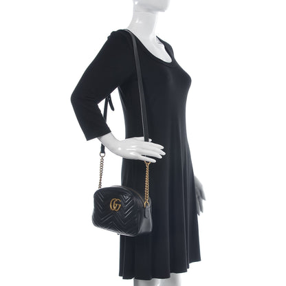 Gucci Calfskin Matelasse Small GG Marmont Chain Shoulder Bag Black 2 of 8