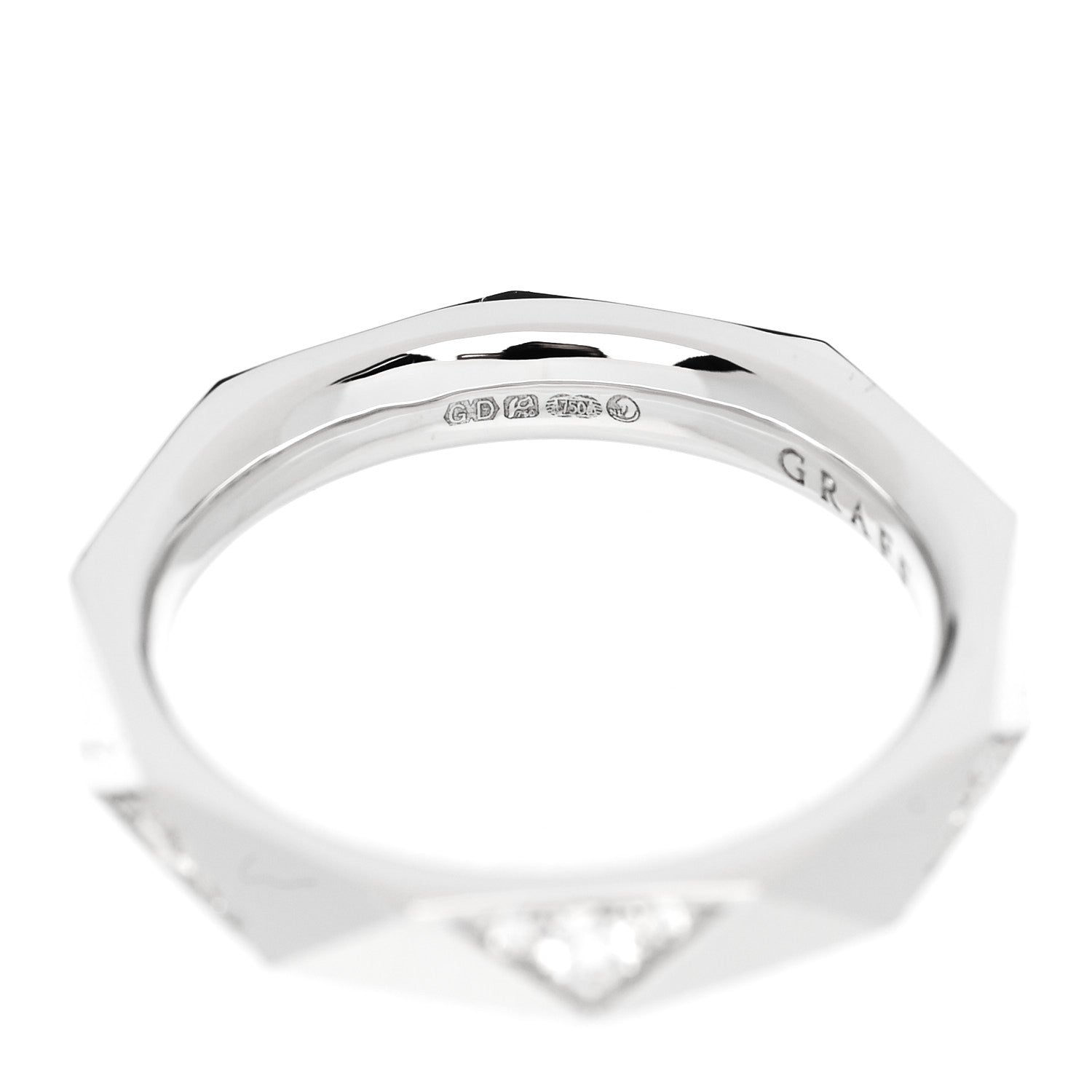 Graff 18K White Gold Diamond Laurence Graff Faceted Signature Wedding Band Ring 48 4.5 5 of 6