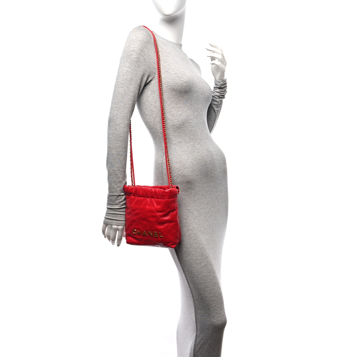 Shiny Calfskin Quilted Mini Chanel 22 Red