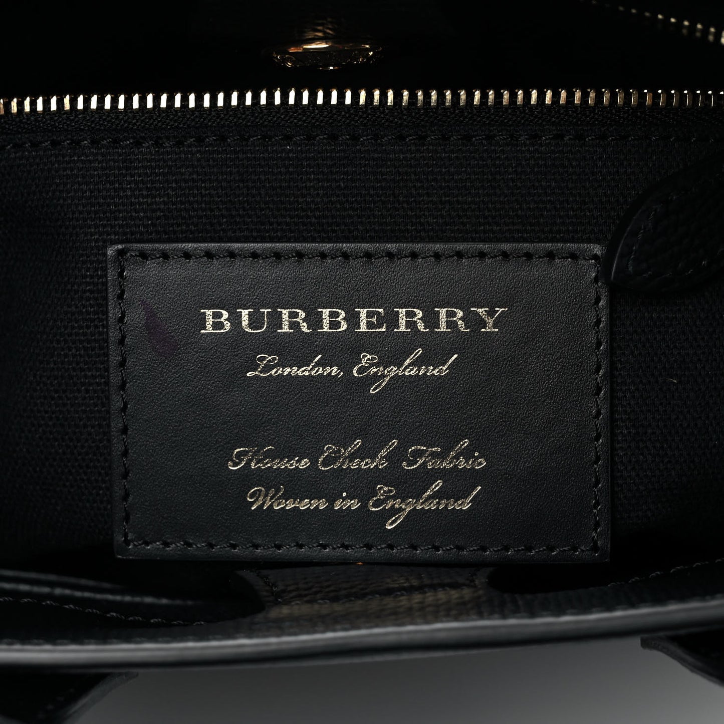 Grainy Calfskin House Check Small Banner Tote Black