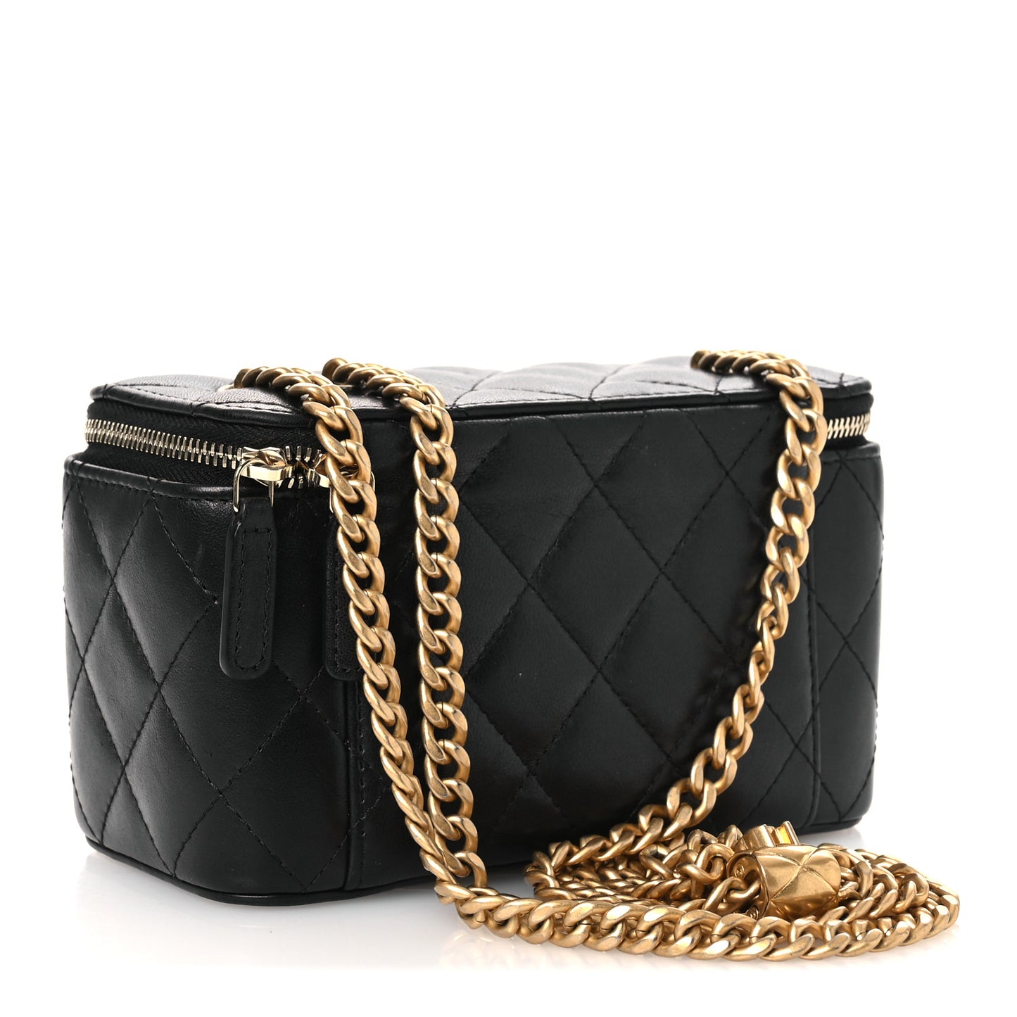 Lambskin Quilted Small Pillow Crush Vanity Case With Chain Black