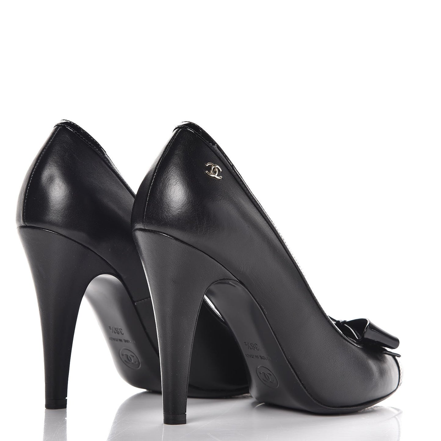 Lambskin Patent Bow Cap Toe Pumps 36.5 Black