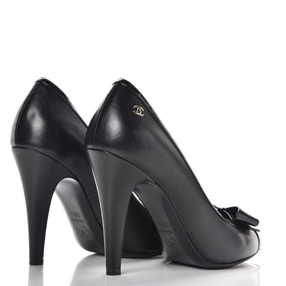 Chanel Lambskin Patent Bow Cap Toe Pumps 36.5 Black 4 of 12