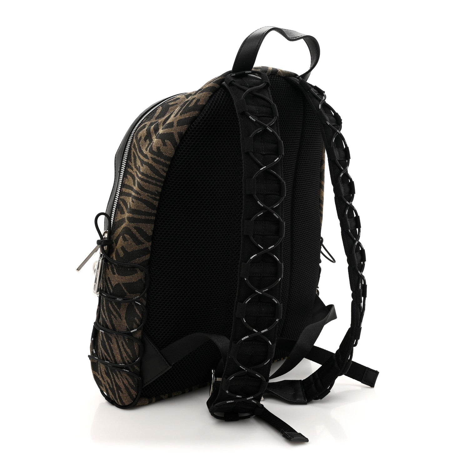 Fendi X SARAH COLEMAN Fabric Jacquard Vitello Grace Light Woven Lanyard FF Vertigo Pouch Pocket Backpack Tobacco Moro Black 3 of 10