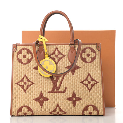 Louis Vuitton Raffia Calfskin Monogram Giant Onthego MM Tan 10 of 10