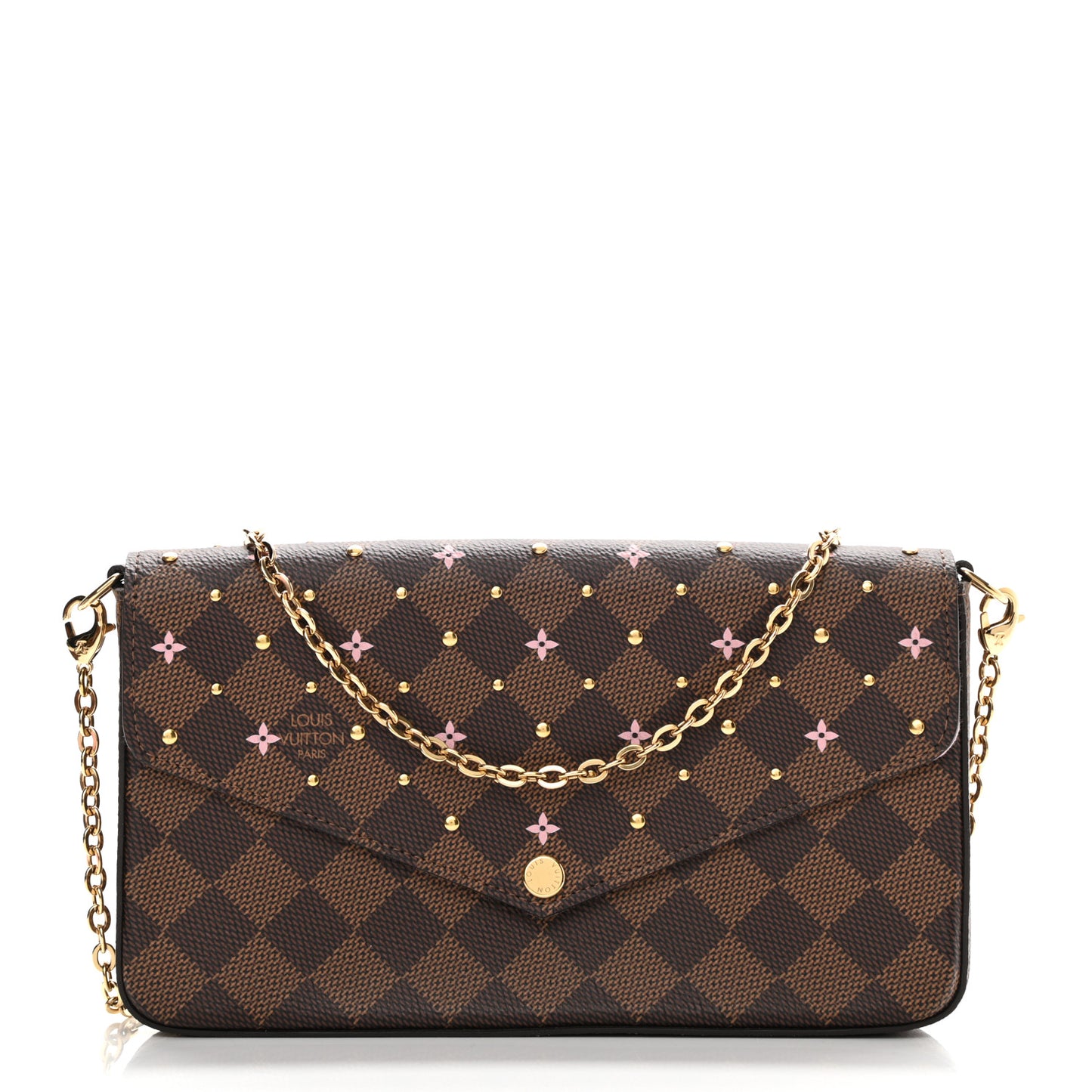 Damier Ebene Studded Pochette Felicie Chain Wallet