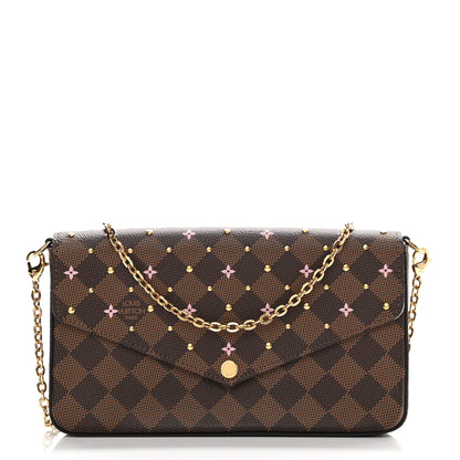 Louis Vuitton Damier Ebene Studded Pochette Felicie Chain Wallet 3 of 9