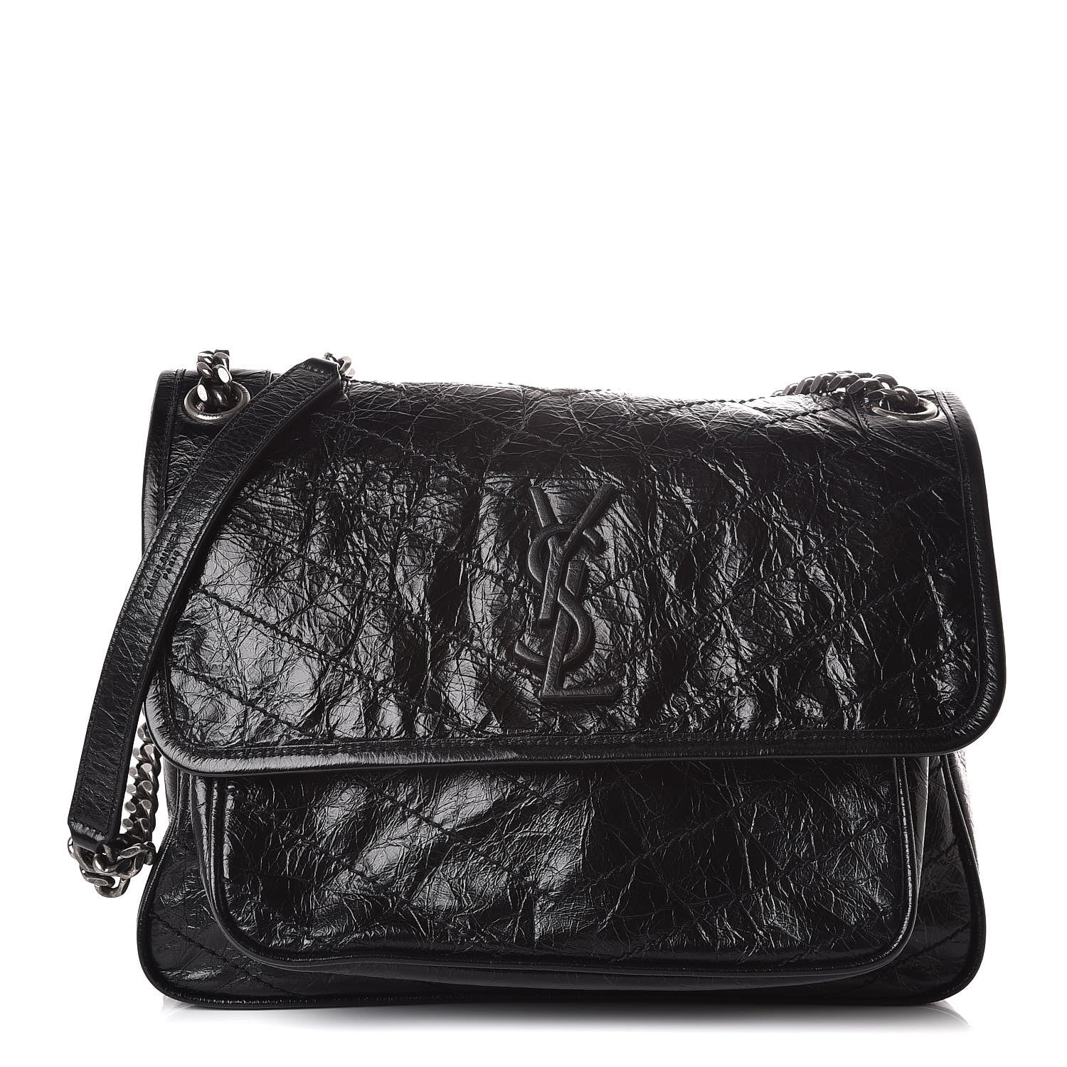 Saint Laurent Crinkled Calfskin Matelasse Monogram Medium Niki Chain Satchel Black 1 of 10