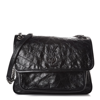Saint Laurent Crinkled Calfskin Matelasse Monogram Medium Niki Chain Satchel Black 1 of 10