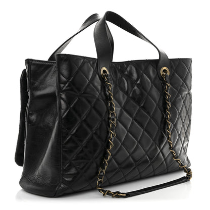 Chanel Snakeskin Glazed Calfskin Quilted Urban Mix Tote Black 3 of 10
