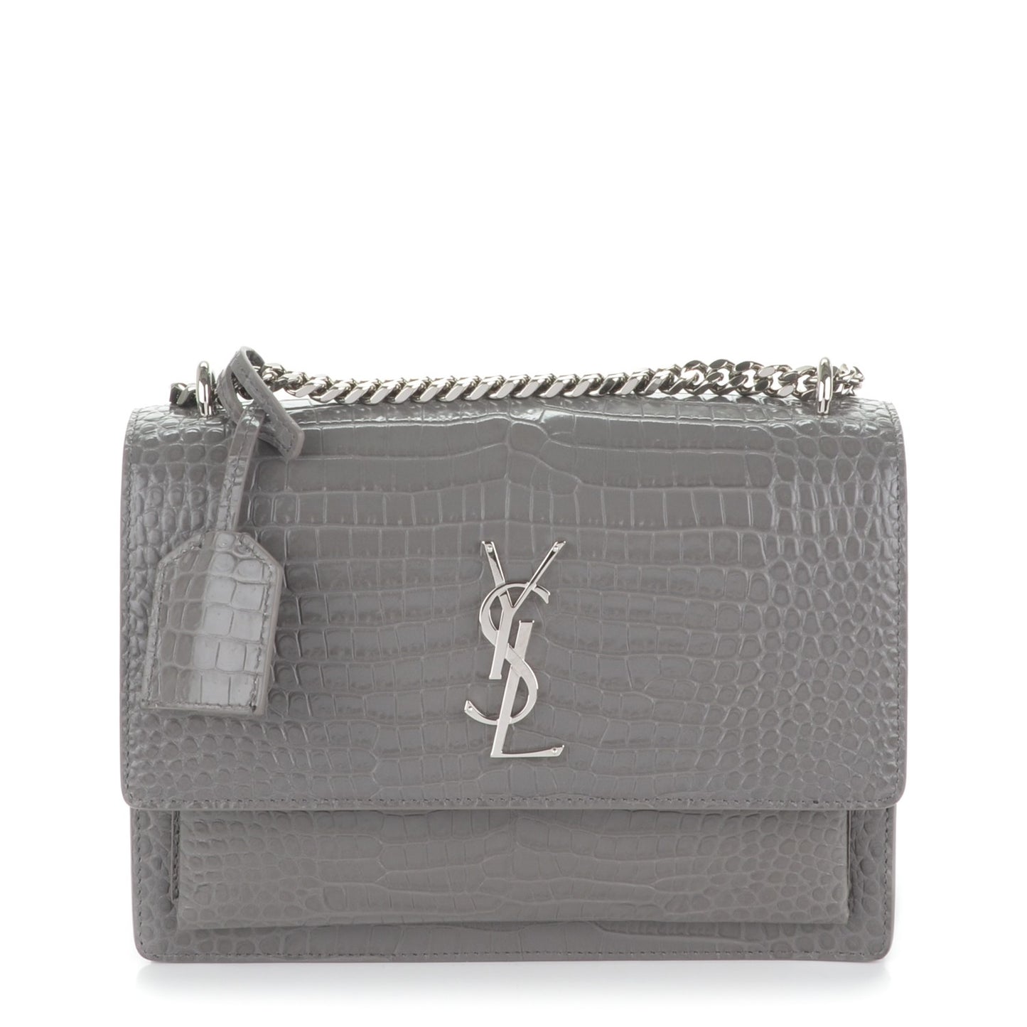 Calfskin Crocodile Embossed Medium Monogram Sunset Fog
