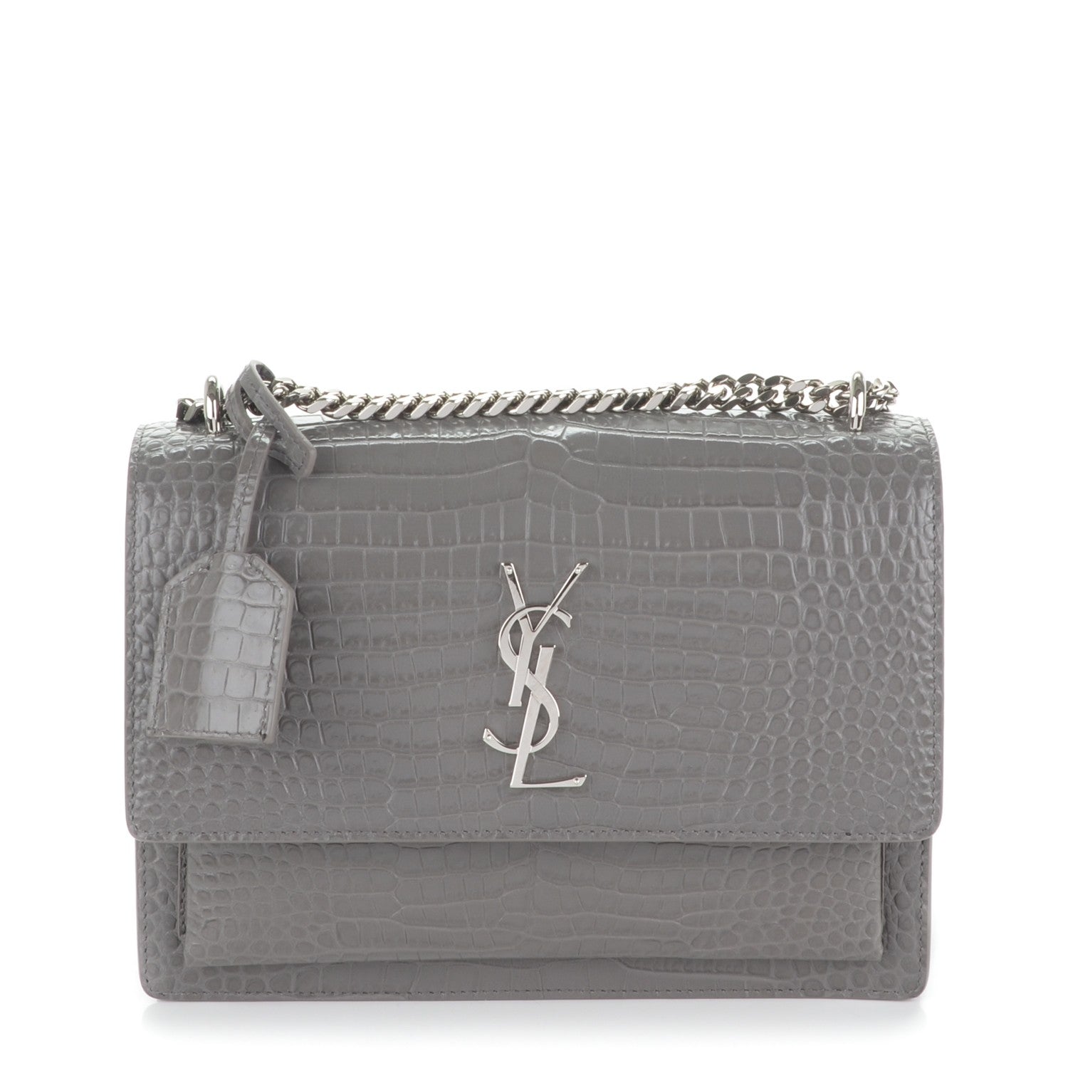 Saint Laurent Calfskin Crocodile Embossed Medium Monogram Sunset Fog 1 of 6