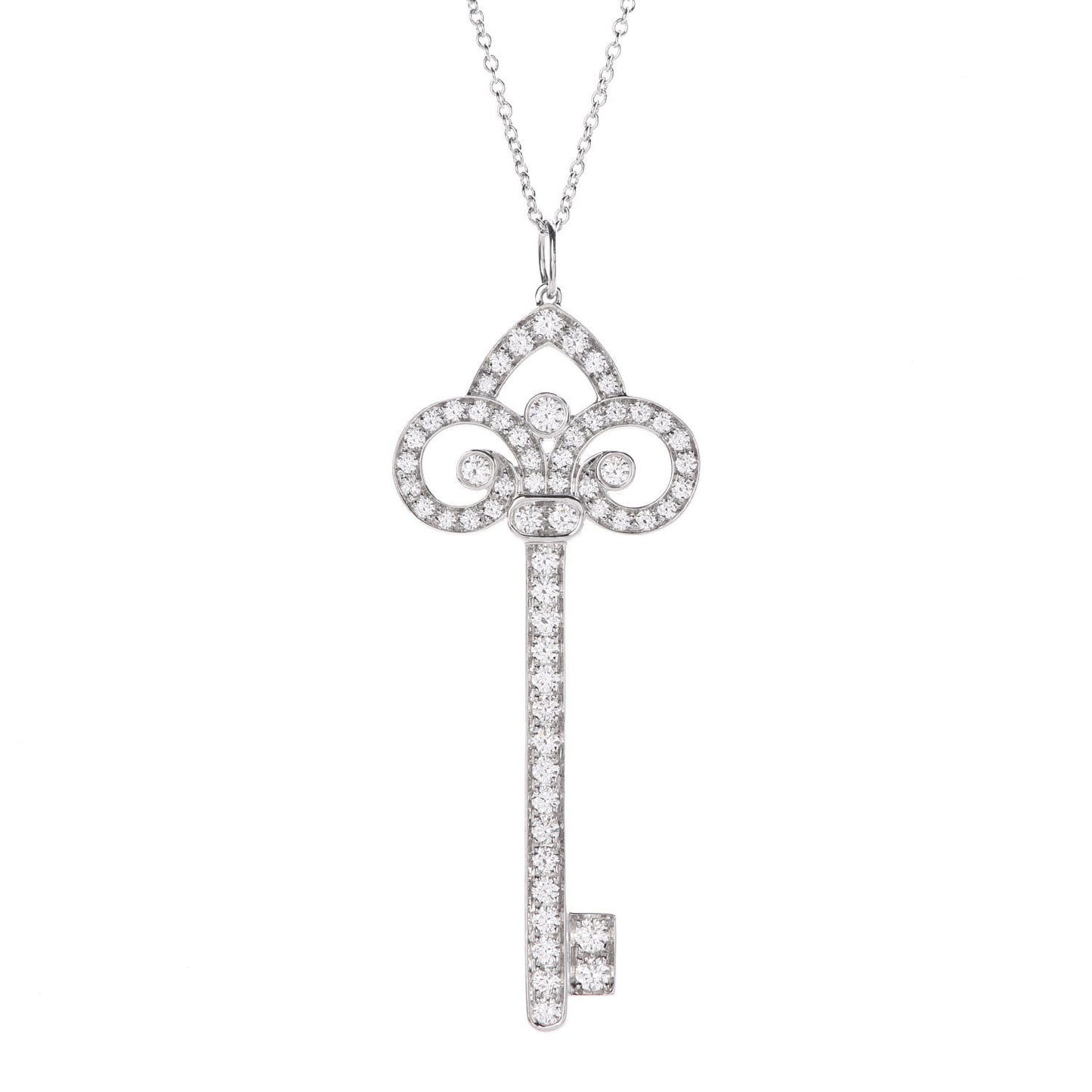 Platinum Diamond .90ct Fleur De Lis Key Pendant Necklace