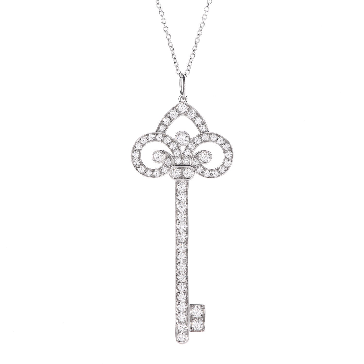 Tiffany Platinum Diamond .90ct Fleur De Lis Key Pendant Necklace 4 of 6
