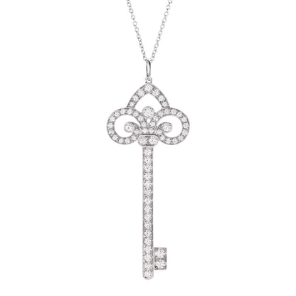 Tiffany Platinum Diamond .90ct Fleur De Lis Key Pendant Necklace 4 of 6