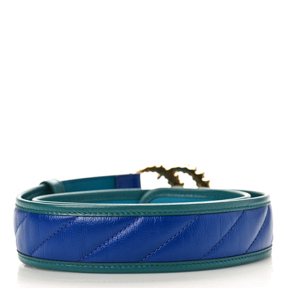 Gucci Vintage Effect Calfskin Matelasse Diagonal Enamel Double G 40mm Belt 85 34 Imperial Blue Pavone 2 of 3