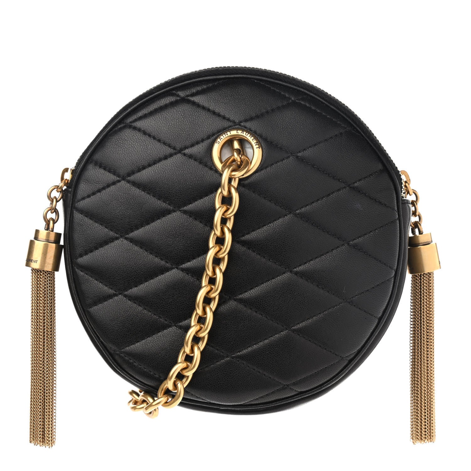 Saint Laurent Lambskin Quilted Round Le Maillon Round Tassel Chain Crossbody Bag Black 1 of 10