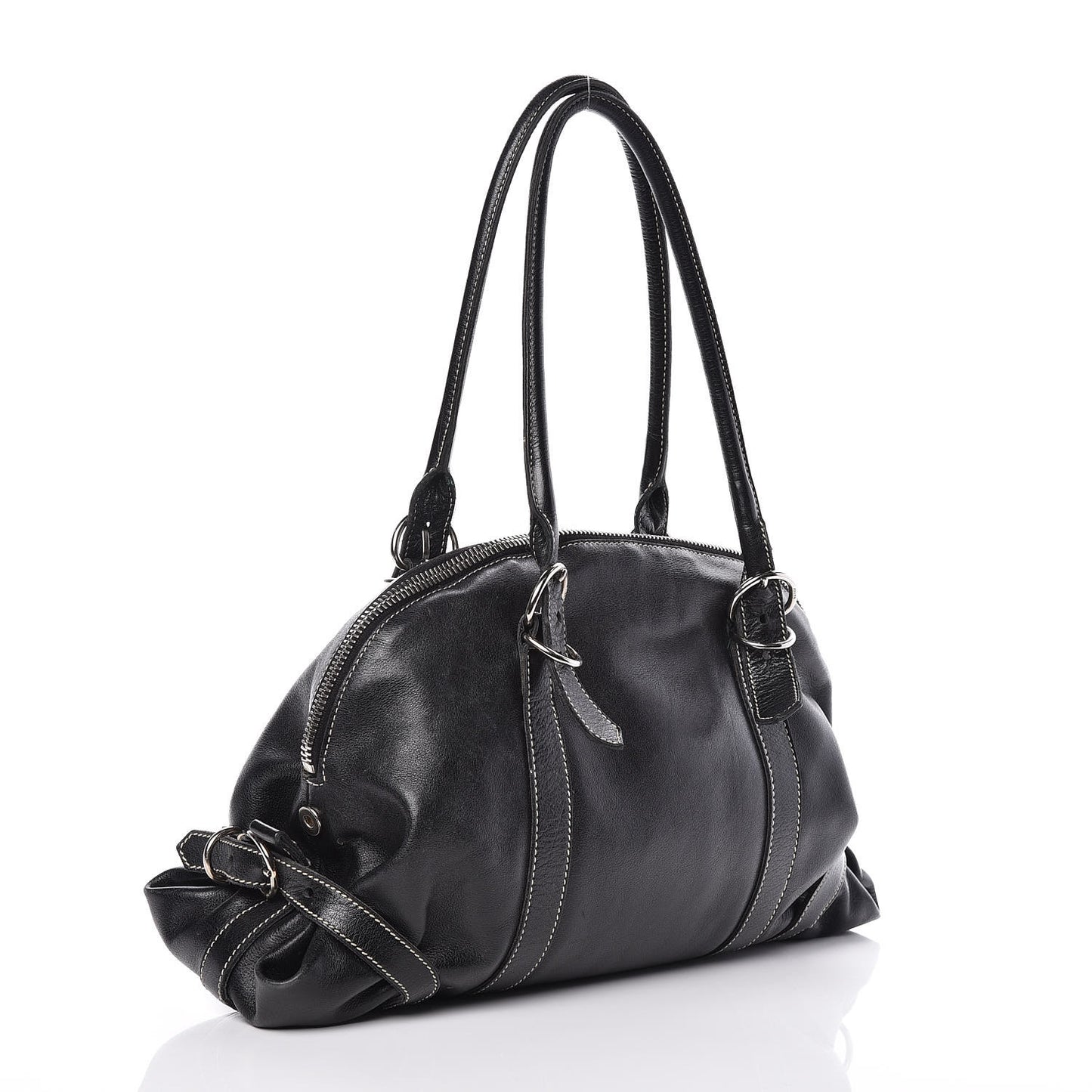 Calfskin Wrapping Satchel Bag Black
