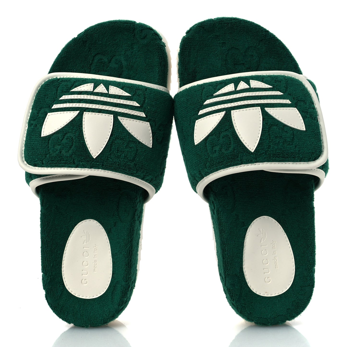 X ADIDAS Terry Cloth Trefoil GG Monogram Womens Platform Sandals 38 Green Off White