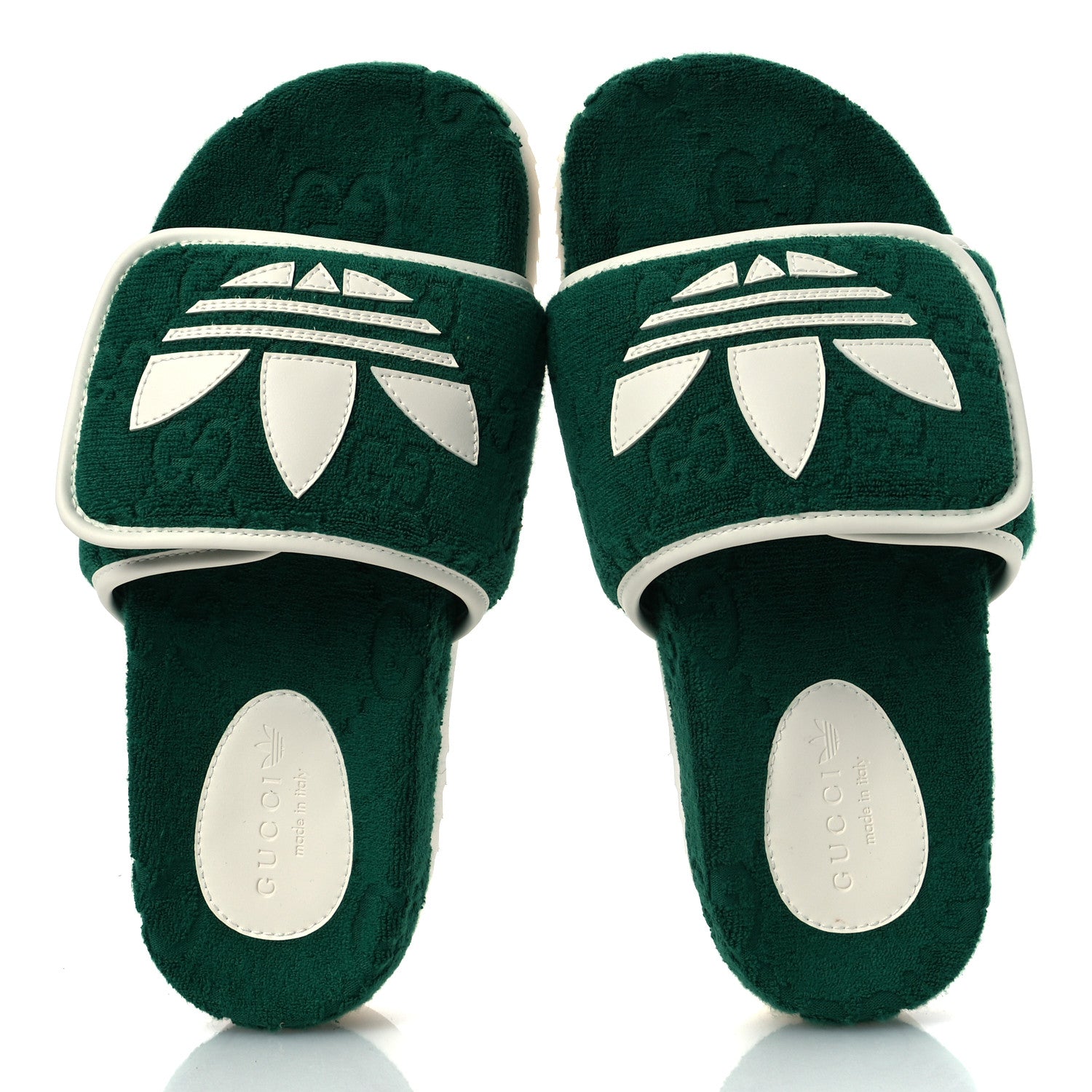 Gucci X ADIDAS Terry Cloth Trefoil GG Monogram Womens Platform Sandals 38 Green Off White 2 of 10