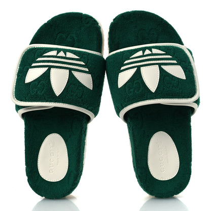 Gucci X ADIDAS Terry Cloth Trefoil GG Monogram Womens Platform Sandals 38 Green Off White 2 of 10