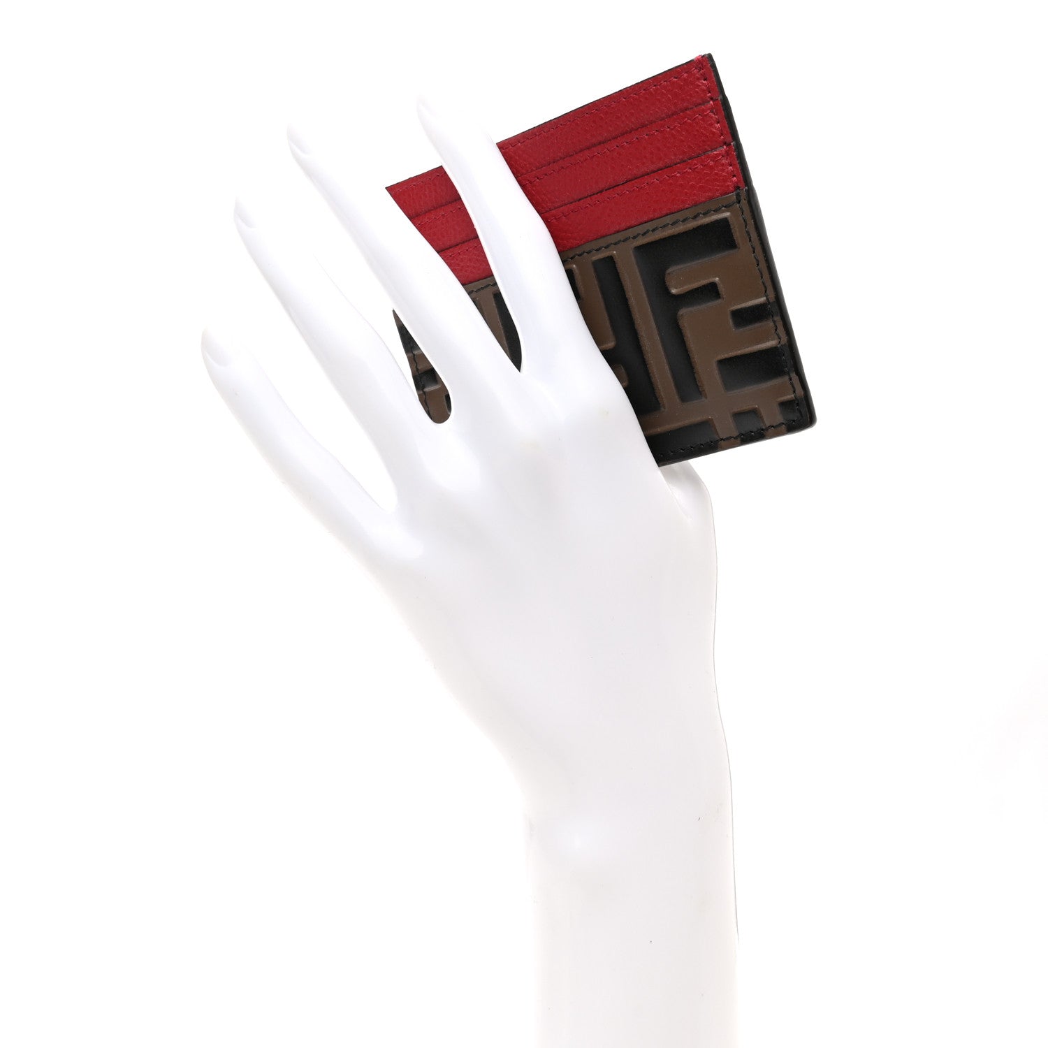 Fendi Vitello Cruise Bi-Color FF 1974 Embossed Card Holder Maya Black Fragola 2 of 8