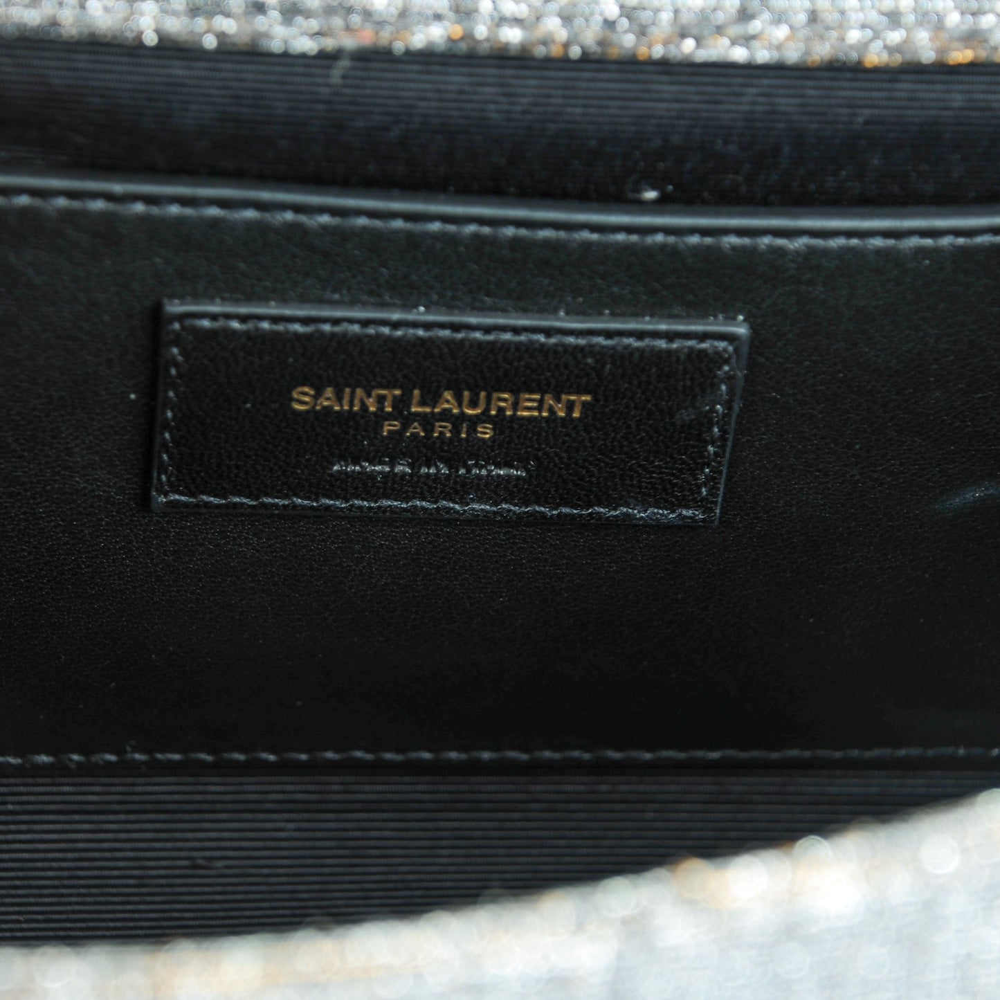 Metallic Canvas Woven Classic Monogram Kate Tassel Clutch Silver Gold