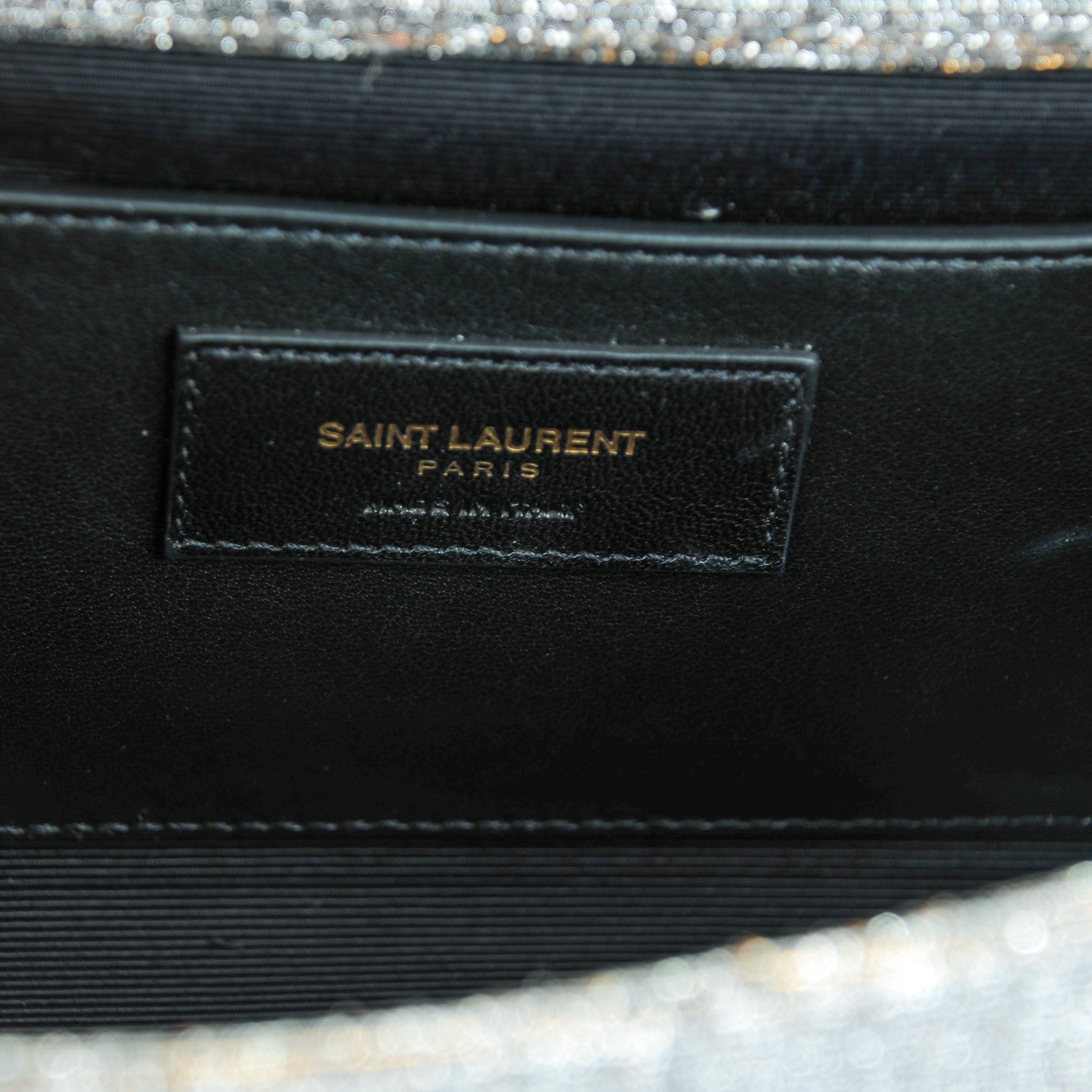 Saint Laurent Metallic Canvas Woven Classic Monogram Kate Tassel Clutch Silver Gold 6 of 6