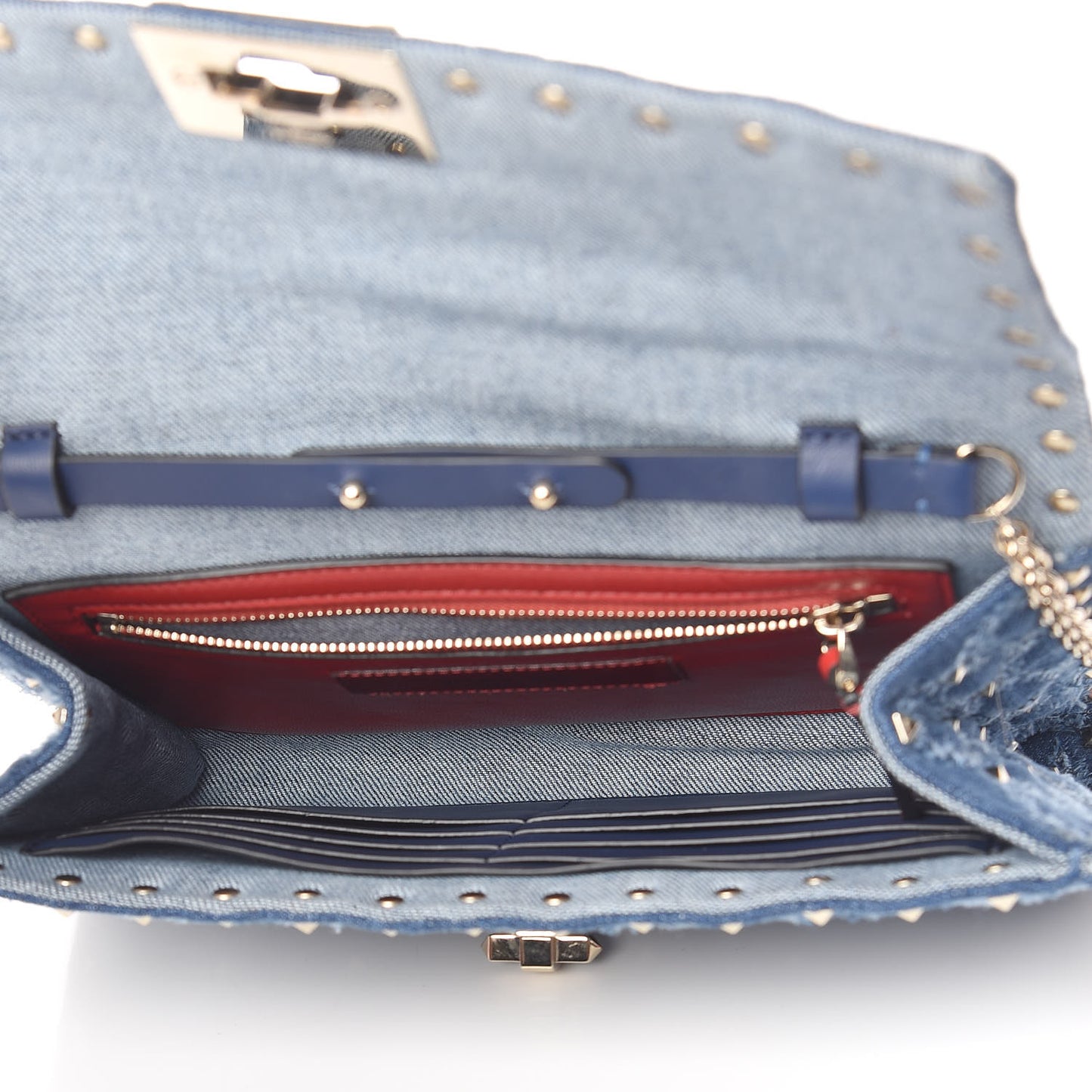 Denim Rockstud Spike Wallet on Chain Blue