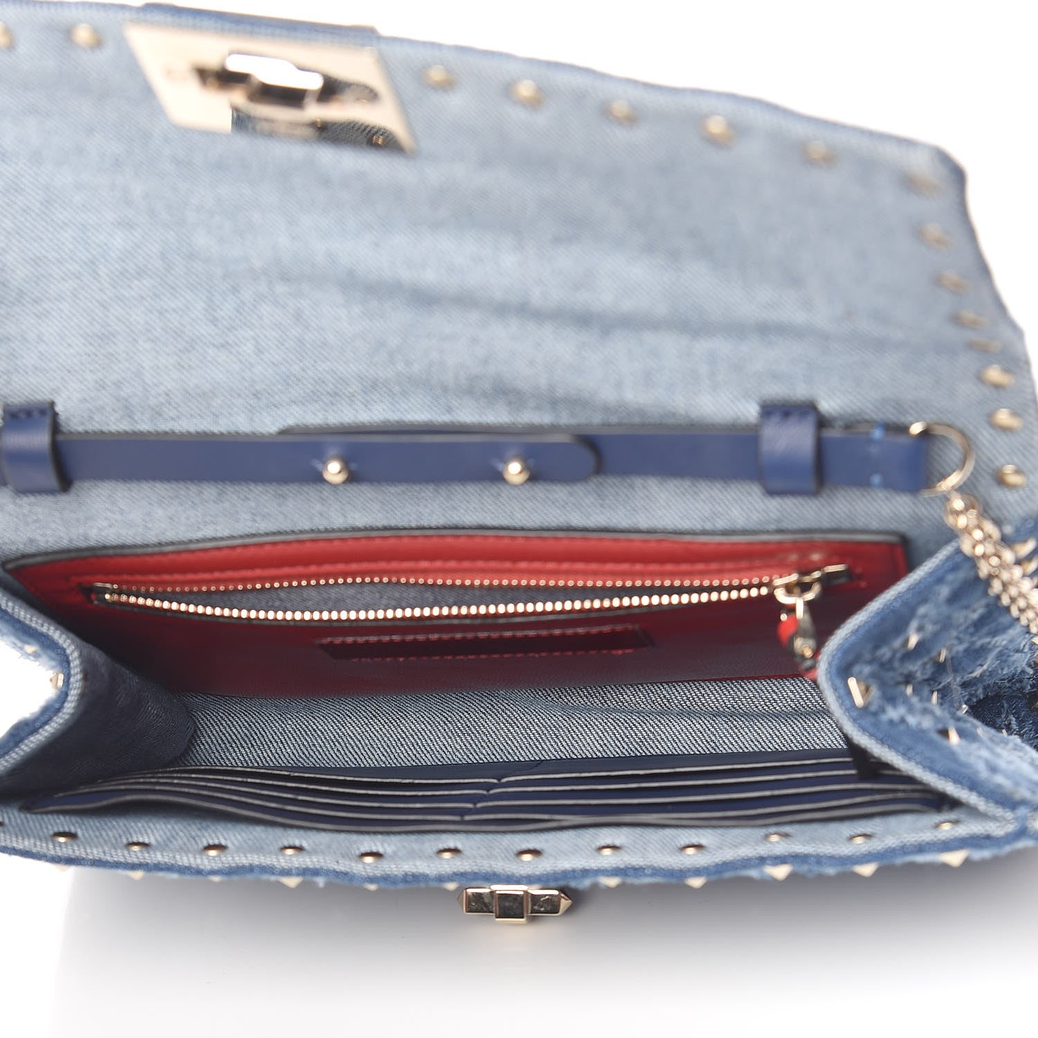 Valentino Garavani Denim Rockstud Spike Wallet on Chain Blue 5 of 10