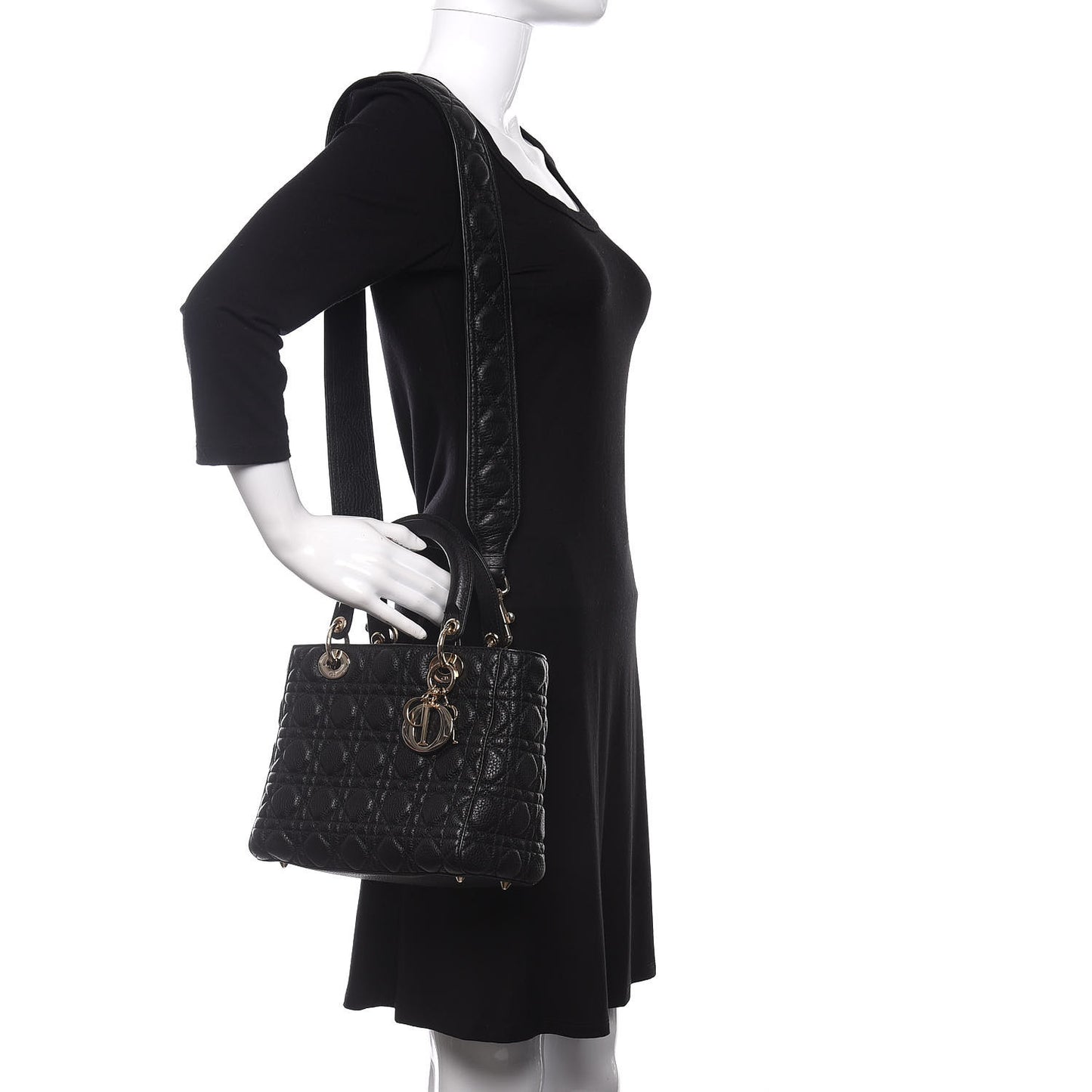 Grained Calfskin Cannage Medium Supple Lady Dior Black