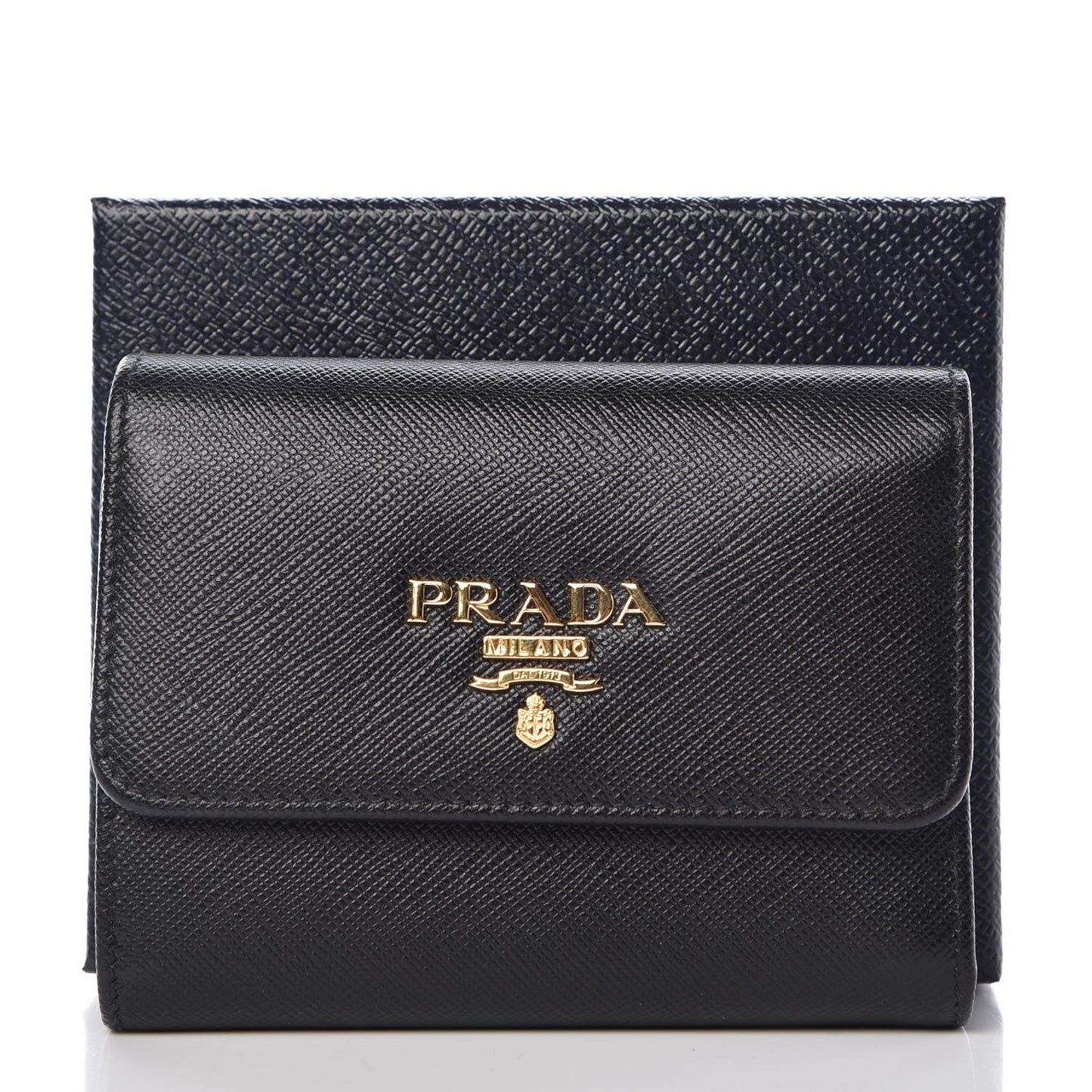Saffiano Metal Tri-Fold Wallet Black